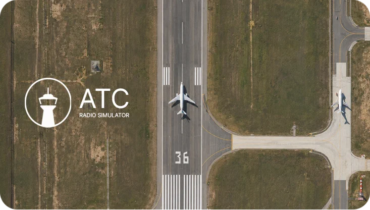 ATC Radio Simulator shown over an airport runway